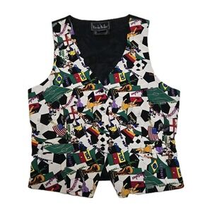 VTG Nicole Miller Silk Vest 1994 Limited Edition Soccer Novelty Print Medium‎